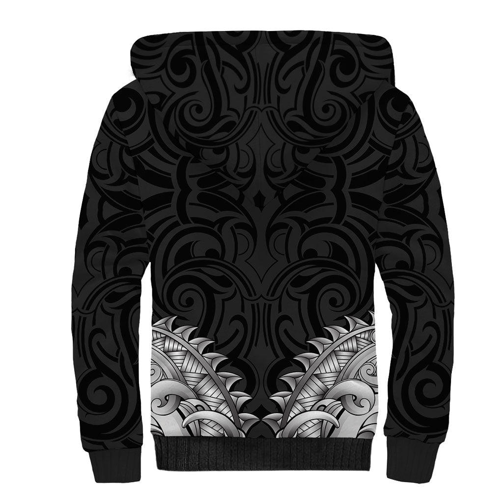 New Zealand Ta Moko Sherpa Hoodie Aotearoa Maori Chest Tattoo Black