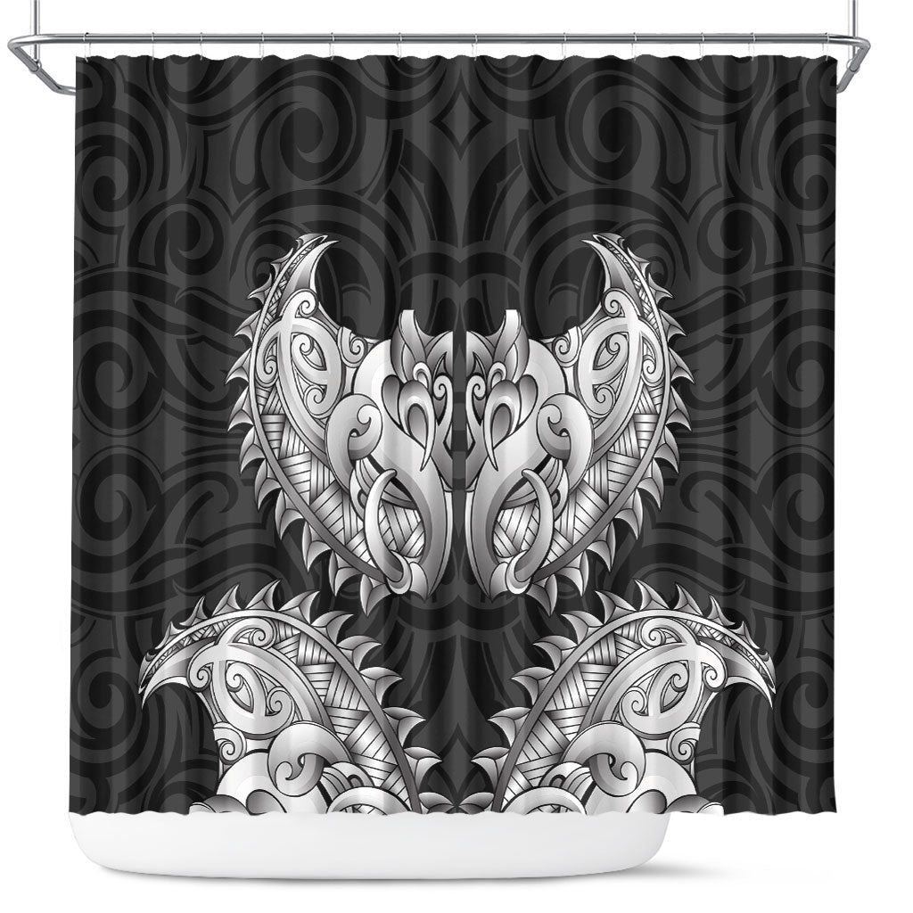 New Zealand Ta Moko Shower Curtain Aotearoa Maori Chest Tattoo Black