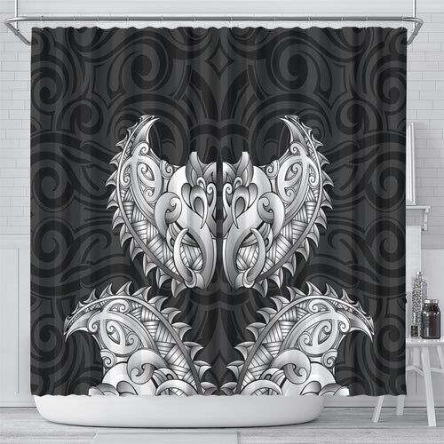 New Zealand Ta Moko Shower Curtain Aotearoa Maori Chest Tattoo Black