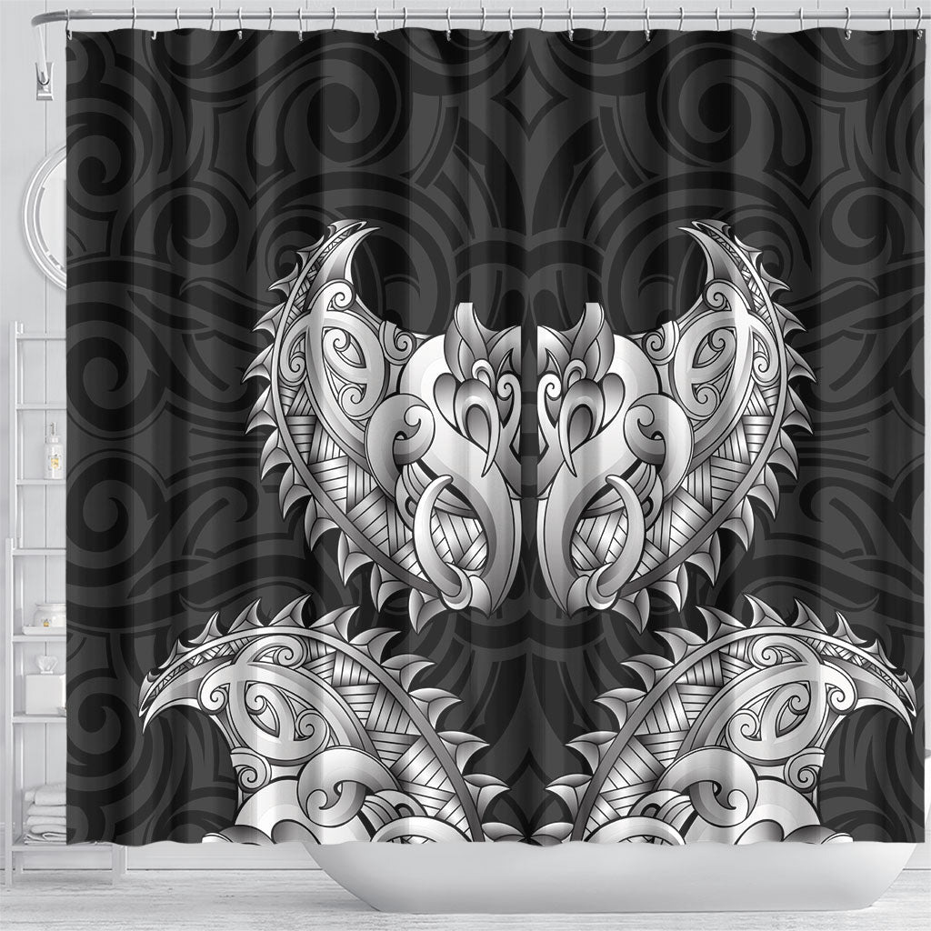 New Zealand Ta Moko Shower Curtain Aotearoa Maori Chest Tattoo Black