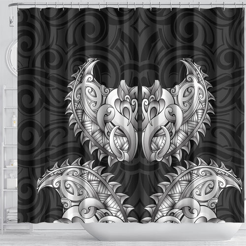 New Zealand Ta Moko Shower Curtain Aotearoa Maori Chest Tattoo Black