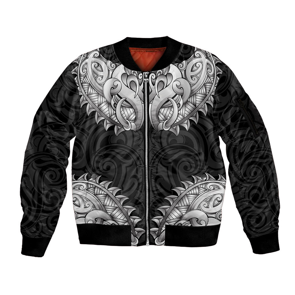 New Zealand Ta Moko Sleeve Zip Bomber Jacket Aotearoa Maori Chest Tattoo Black