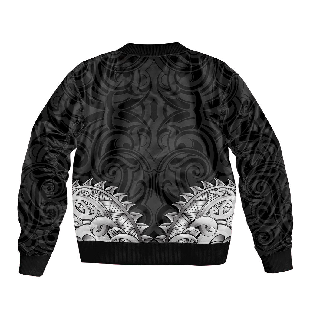 New Zealand Ta Moko Sleeve Zip Bomber Jacket Aotearoa Maori Chest Tattoo Black