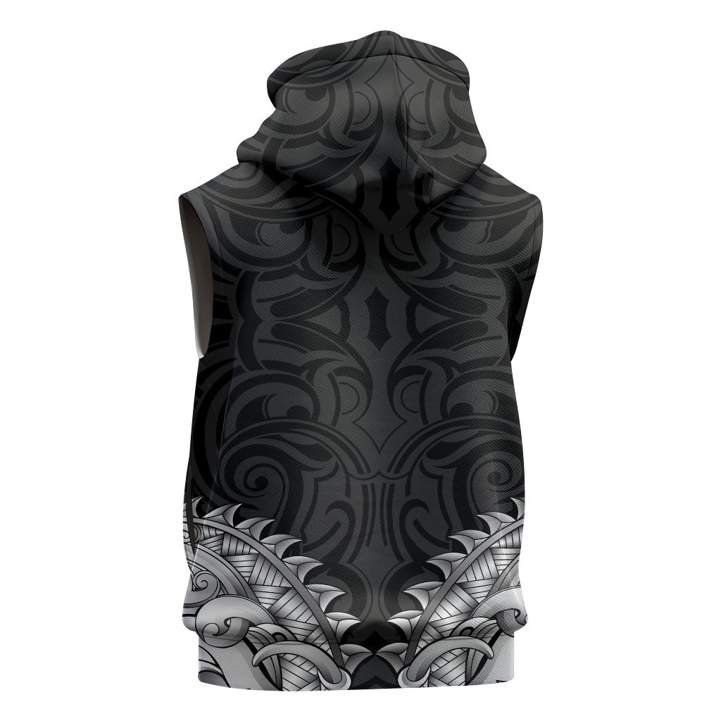 New Zealand Ta Moko Sleeveless Hoodie Aotearoa Maori Chest Tattoo Black