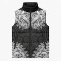 New Zealand Ta Moko Sleeveless Puffer Jacket Aotearoa Maori Chest Tattoo Black