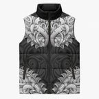 New Zealand Ta Moko Sleeveless Puffer Jacket Aotearoa Maori Chest Tattoo Black