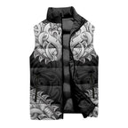 New Zealand Ta Moko Sleeveless Puffer Jacket Aotearoa Maori Chest Tattoo Black
