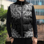 New Zealand Ta Moko Sleeveless Puffer Jacket Aotearoa Maori Chest Tattoo Black