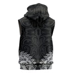 New Zealand Ta Moko Sleeveless Zip Hoodie Aotearoa Maori Chest Tattoo Black