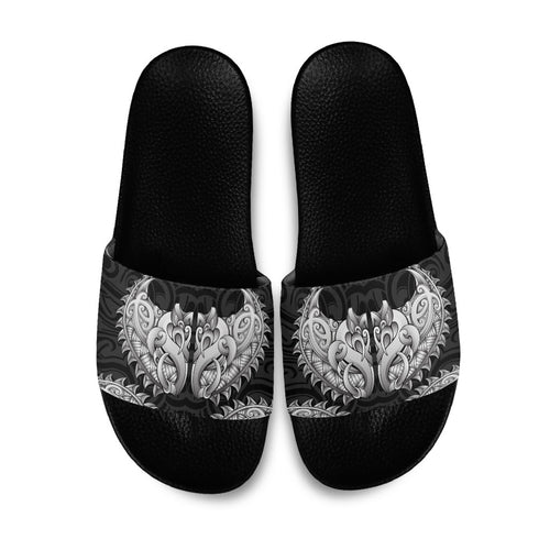 New Zealand Ta Moko Slide Sandals Aotearoa Maori Chest Tattoo Black