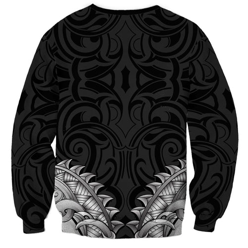 New Zealand Ta Moko Sweatshirt Aotearoa Maori Chest Tattoo Black