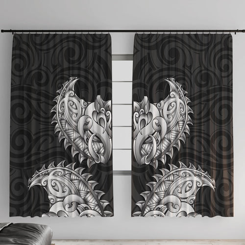 New Zealand Ta Moko Window Curtain Aotearoa Maori Chest Tattoo Black