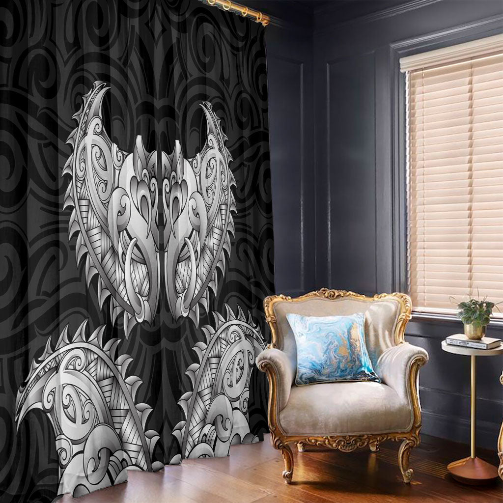 New Zealand Ta Moko Window Curtain Aotearoa Maori Chest Tattoo Black