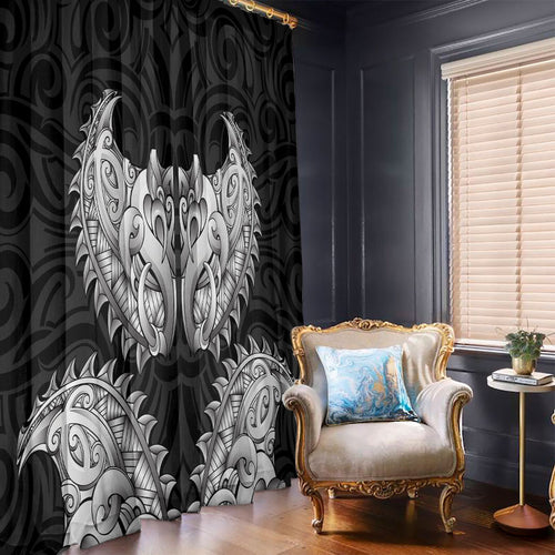 New Zealand Ta Moko Window Curtain Aotearoa Maori Chest Tattoo Black