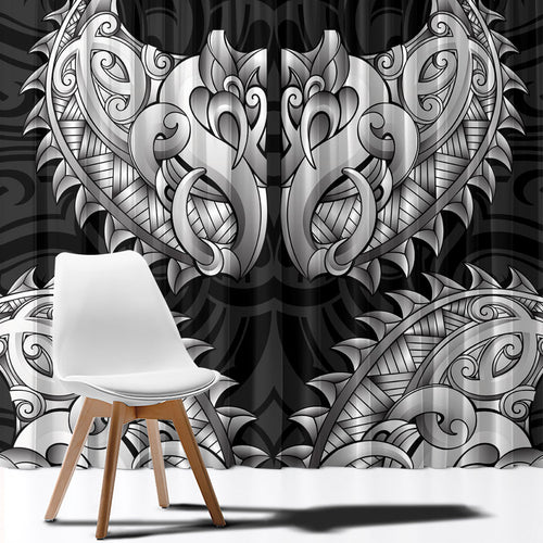 New Zealand Ta Moko Window Curtain Aotearoa Maori Chest Tattoo Black