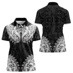 New Zealand Ta Moko Women Polo Shirt Aotearoa Maori Chest Tattoo Black