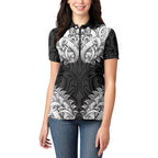 New Zealand Ta Moko Women Polo Shirt Aotearoa Maori Chest Tattoo Black