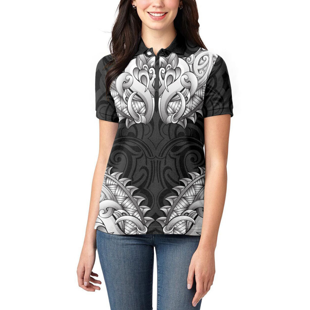New Zealand Ta Moko Women Polo Shirt Aotearoa Maori Chest Tattoo Black