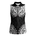 New Zealand Ta Moko Women Sleeveless Polo Shirt Aotearoa Maori Chest Tattoo Black