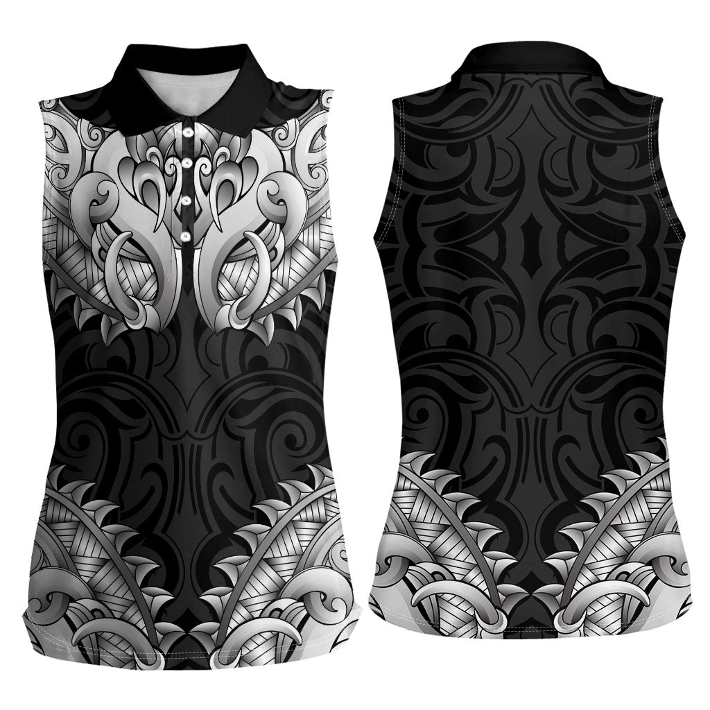 New Zealand Ta Moko Women Sleeveless Polo Shirt Aotearoa Maori Chest Tattoo Black