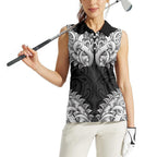 New Zealand Ta Moko Women Sleeveless Polo Shirt Aotearoa Maori Chest Tattoo Black