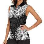New Zealand Ta Moko Women Sleeveless Polo Shirt Aotearoa Maori Chest Tattoo Black
