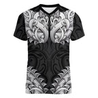 New Zealand Ta Moko Women V-Neck T-Shirt Aotearoa Maori Chest Tattoo Black