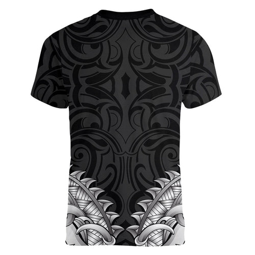 New Zealand Ta Moko Women V-Neck T-Shirt Aotearoa Maori Chest Tattoo Black