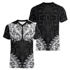 New Zealand Ta Moko Women V-Neck T-Shirt Aotearoa Maori Chest Tattoo Black