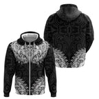 New Zealand Ta Moko Zip Hoodie Aotearoa Maori Chest Tattoo Black