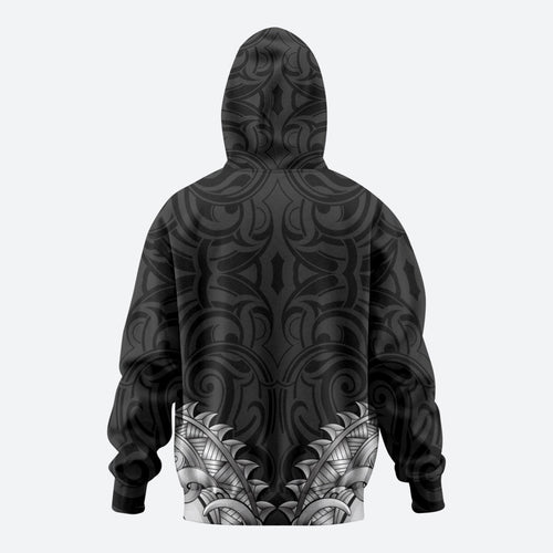 New Zealand Ta Moko Zip Hoodie Aotearoa Maori Chest Tattoo Black