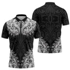 New Zealand Ta Moko Zipper Polo Shirt Aotearoa Maori Chest Tattoo Black