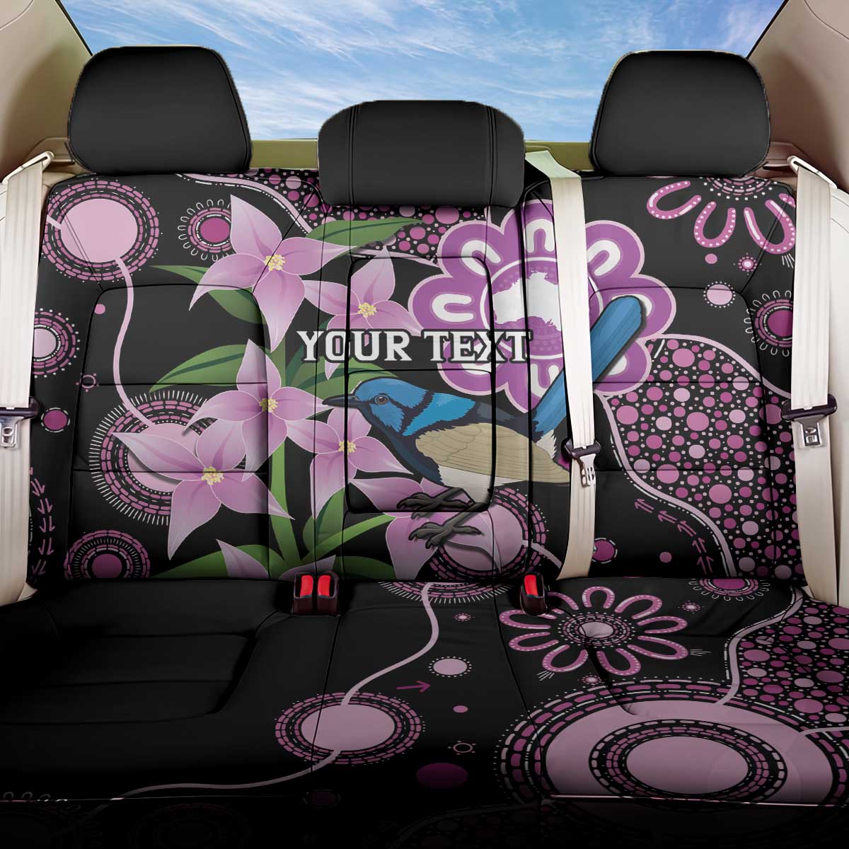 Personalised Australia Boronia And Malurus Cyaneus Back Car Seat Cover Aboriginal Art