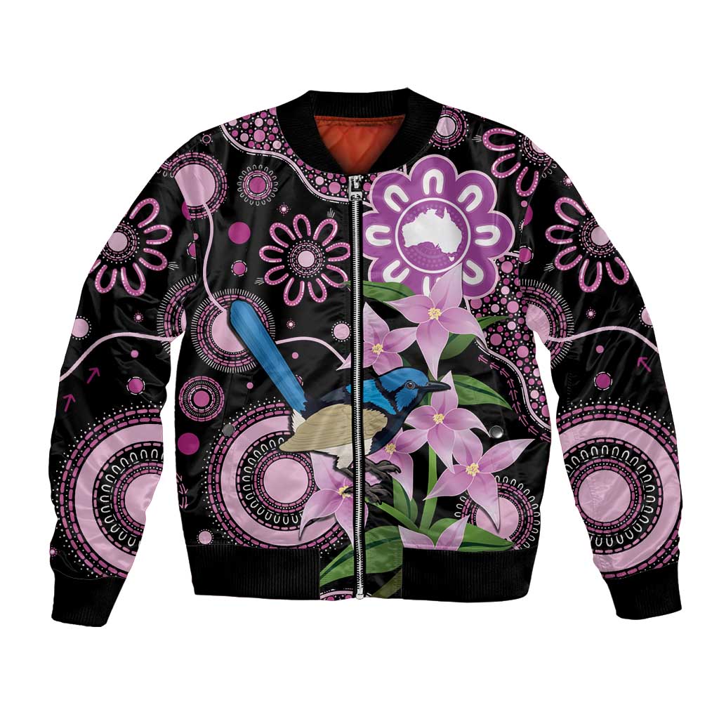 Personalised Australia Boronia And Malurus Cyaneus Bomber Jacket Aboriginal Art