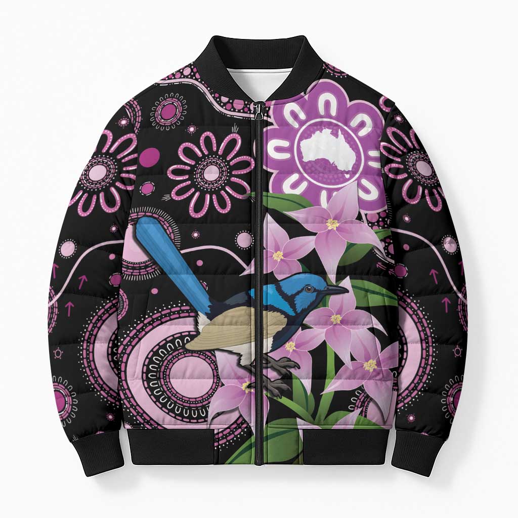 Personalised Australia Boronia And Malurus Cyaneus Bomber Puffer Jacket Aboriginal Art - Aussie Hoodie