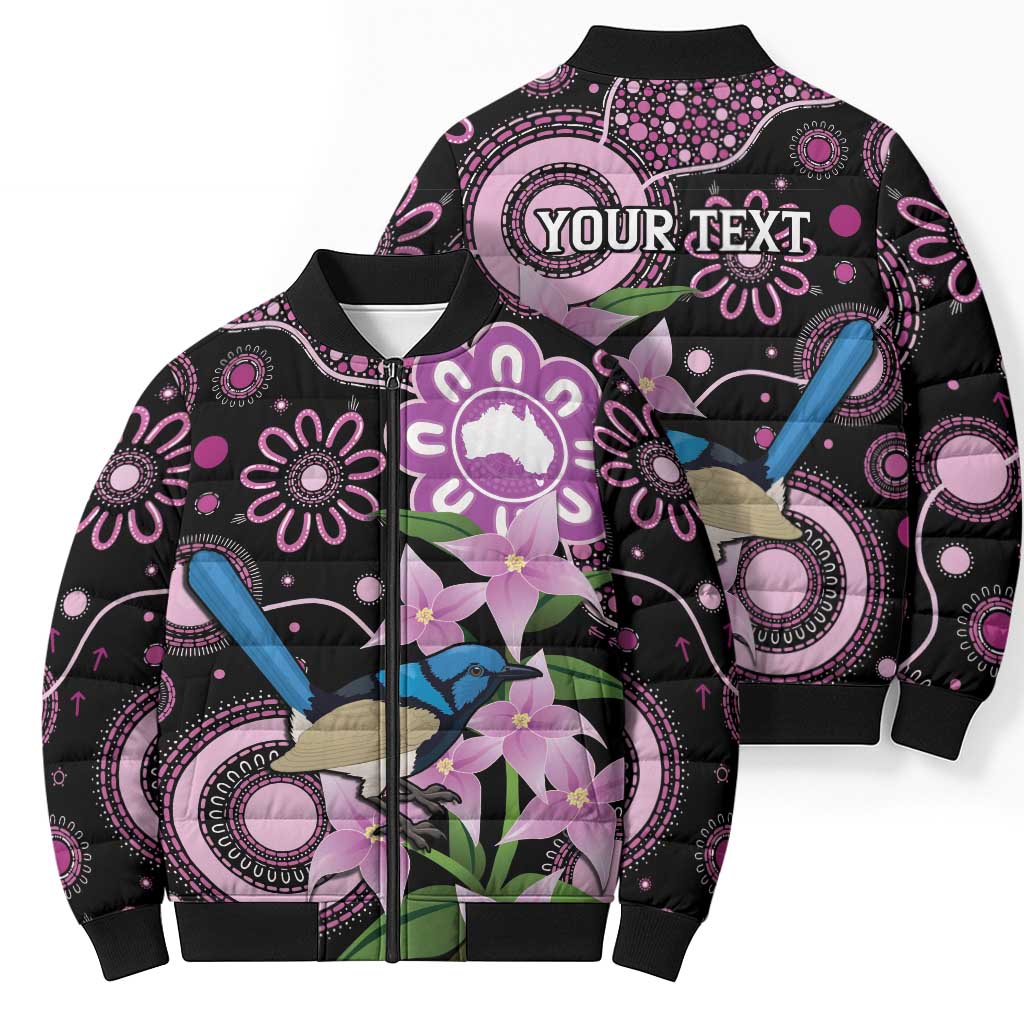 Personalised Australia Boronia And Malurus Cyaneus Bomber Puffer Jacket Aboriginal Art - Aussie Hoodie
