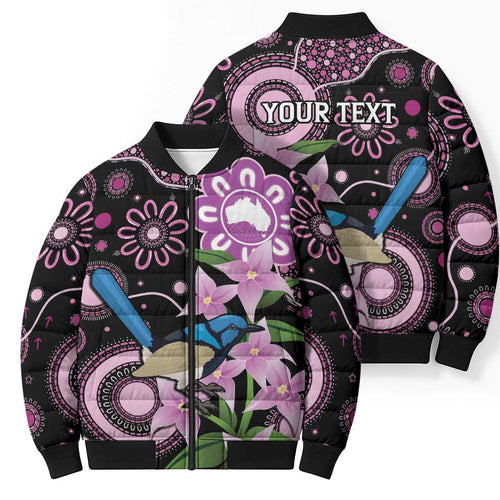 Personalised Australia Boronia And Malurus Cyaneus Bomber Puffer Jacket Aboriginal Art - Aussie Hoodie