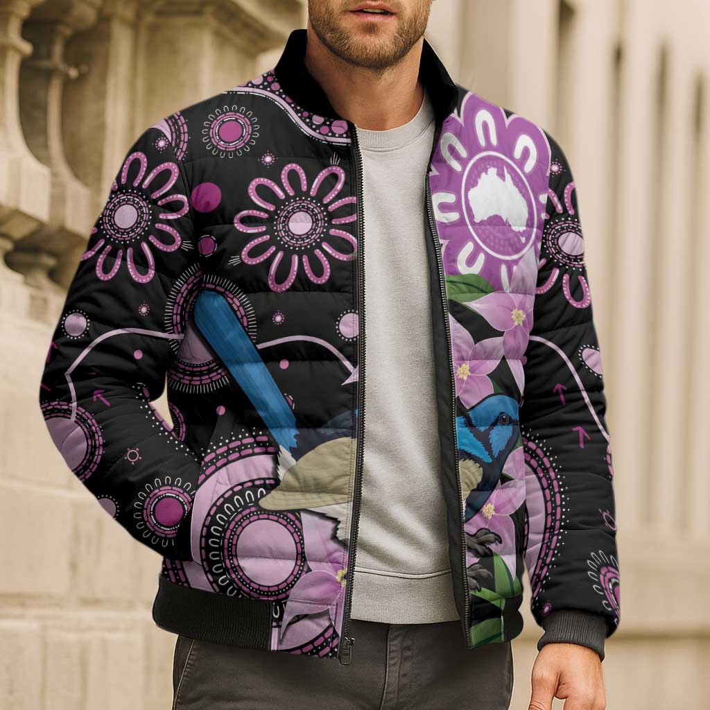 Personalised Australia Boronia And Malurus Cyaneus Bomber Puffer Jacket Aboriginal Art - Aussie Hoodie