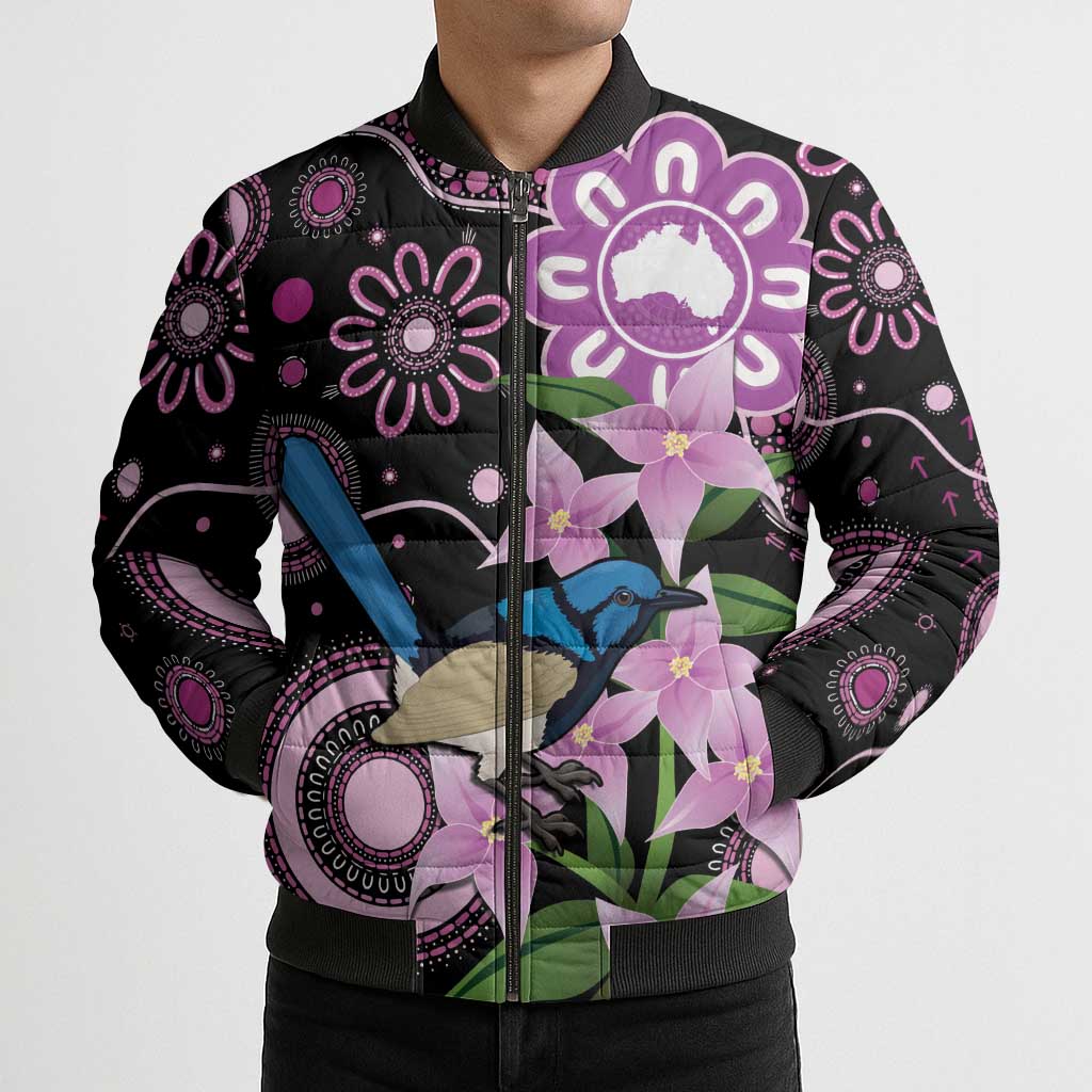 Personalised Australia Boronia And Malurus Cyaneus Bomber Puffer Jacket Aboriginal Art - Aussie Hoodie