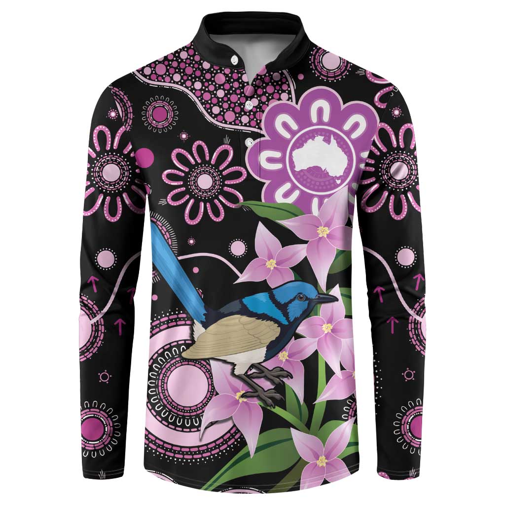 Personalised Australia Boronia And Malurus Cyaneus Button Sweatshirt Aboriginal Art