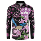 Personalised Australia Boronia And Malurus Cyaneus Button Sweatshirt Aboriginal Art