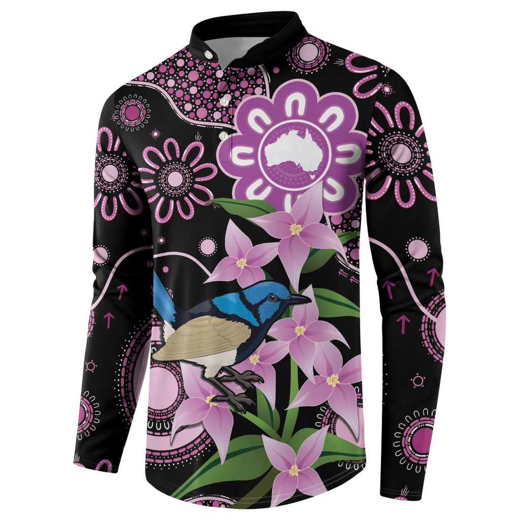 Personalised Australia Boronia And Malurus Cyaneus Button Sweatshirt Aboriginal Art