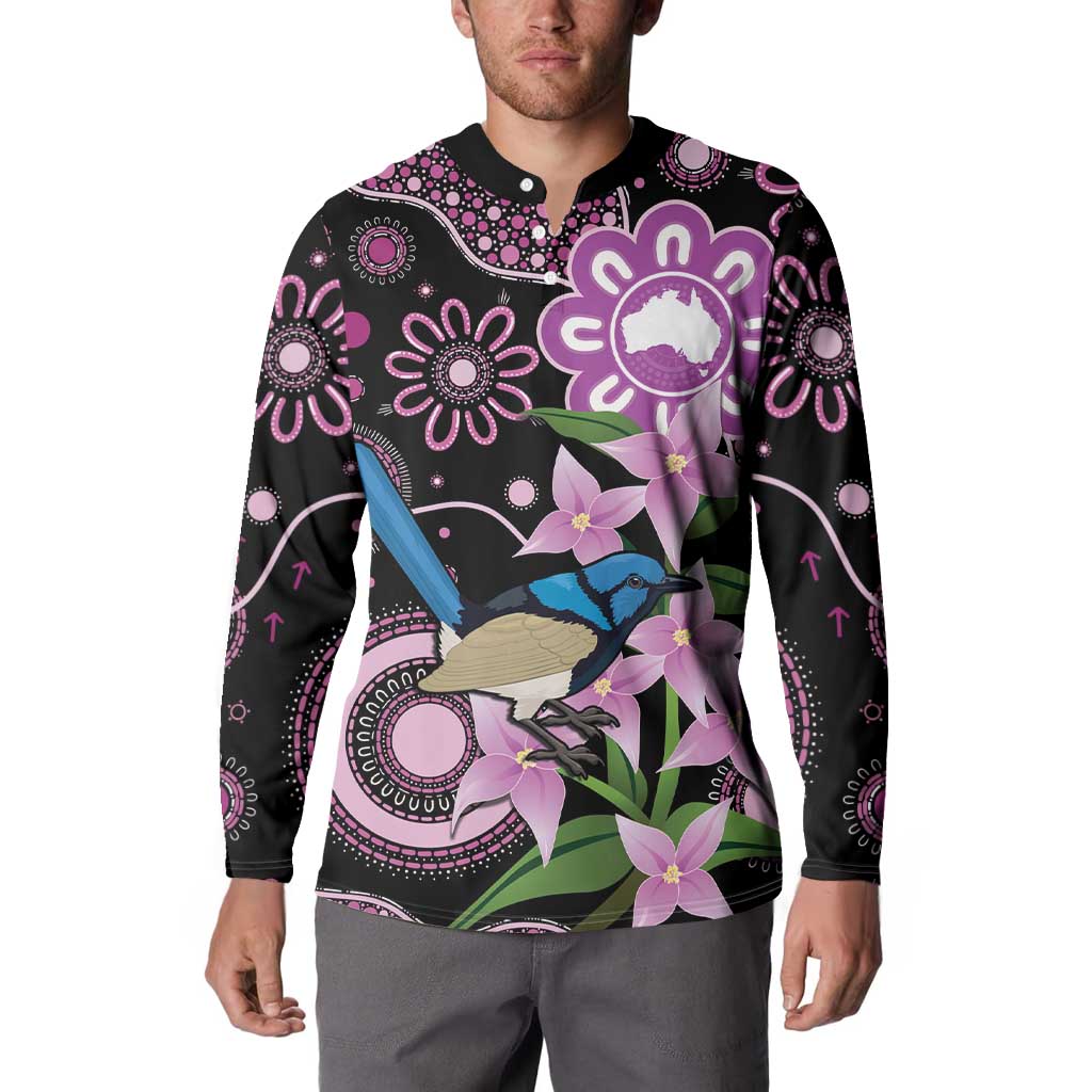 Personalised Australia Boronia And Malurus Cyaneus Button Sweatshirt Aboriginal Art