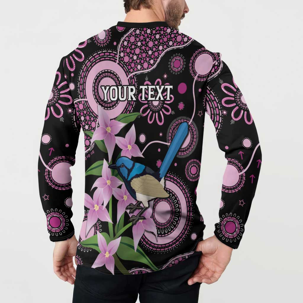 Personalised Australia Boronia And Malurus Cyaneus Button Sweatshirt Aboriginal Art