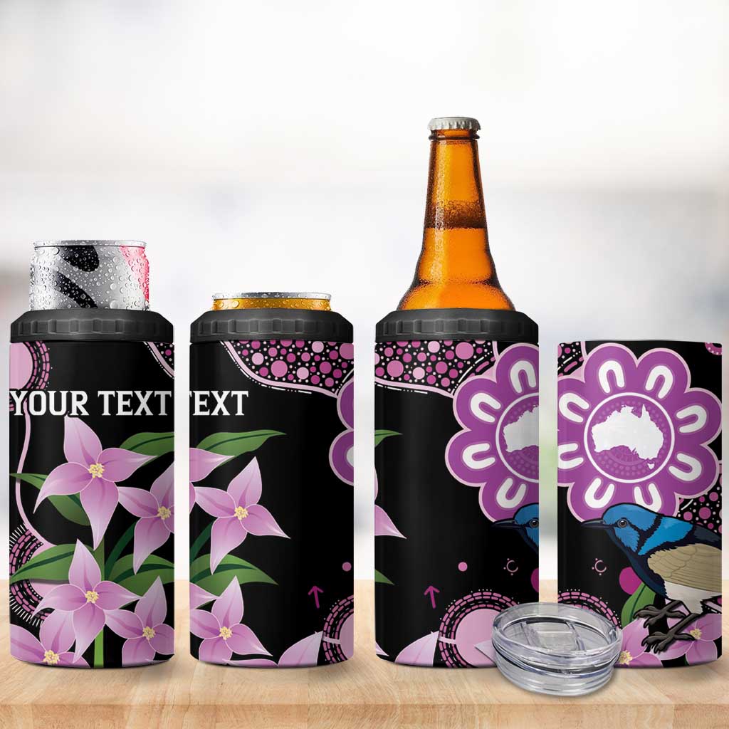 Personalised Australia Boronia And Malurus Cyaneus 4 in 1 Can Cooler Tumbler Aboriginal Art