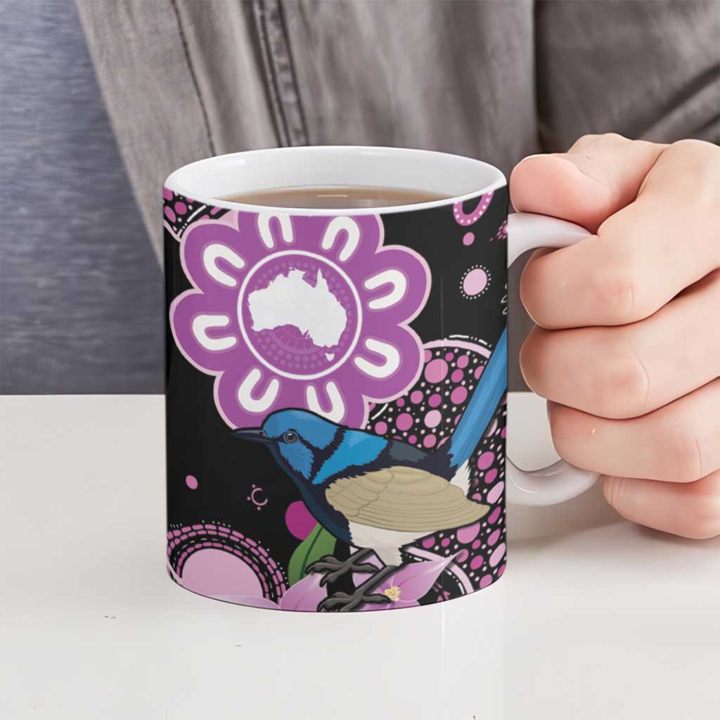 Personalised Australia Boronia And Malurus Cyaneus Ceramic Mug Aboriginal Art - Aussie Hoodie
