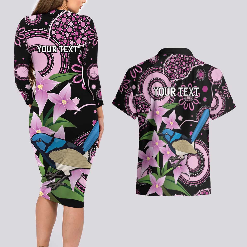 Personalised Australia Boronia And Malurus Cyaneus Couples Matching Long Sleeve Bodycon Dress and Hawaiian Shirt Aboriginal Art