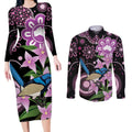 Personalised Australia Boronia And Malurus Cyaneus Couples Matching Long Sleeve Bodycon Dress and Long Sleeve Button Shirt Aboriginal Art