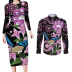 Personalised Australia Boronia And Malurus Cyaneus Couples Matching Long Sleeve Bodycon Dress and Long Sleeve Button Shirt Aboriginal Art