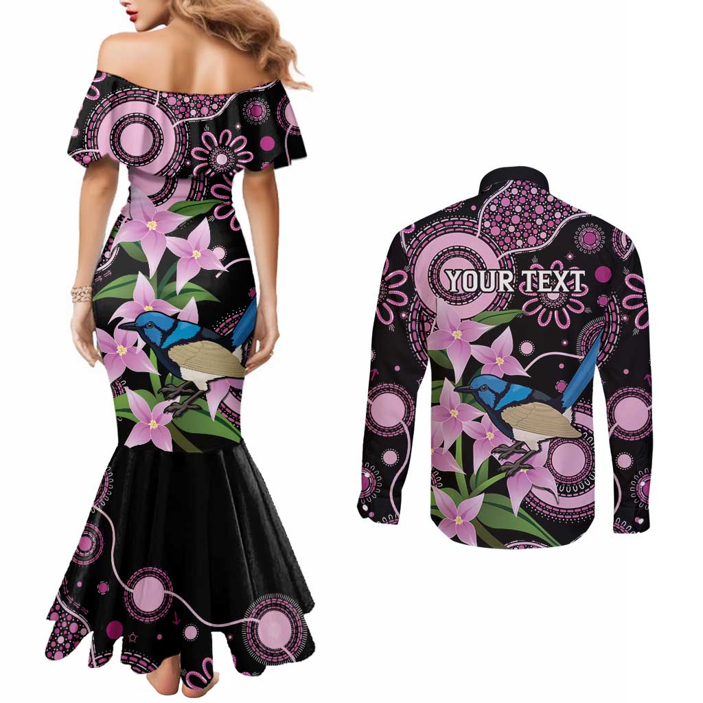 Personalised Australia Boronia And Malurus Cyaneus Couples Matching Mermaid Dress and Long Sleeve Button Shirt Aboriginal Art
